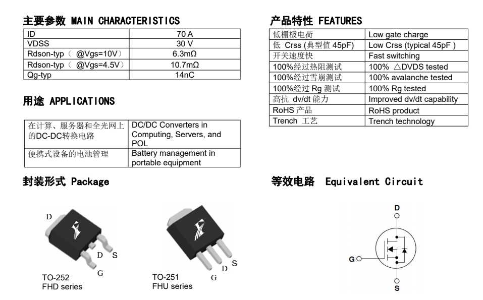 FHD70N03C國產(chǎn)場(chǎng)效應管的具體產(chǎn)品參數